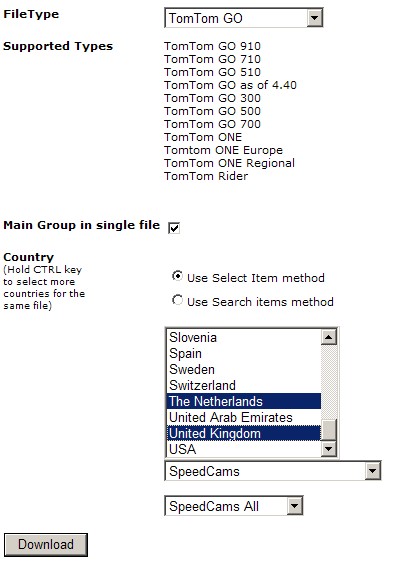 Example POI Download for TomTom Go, One or Rider